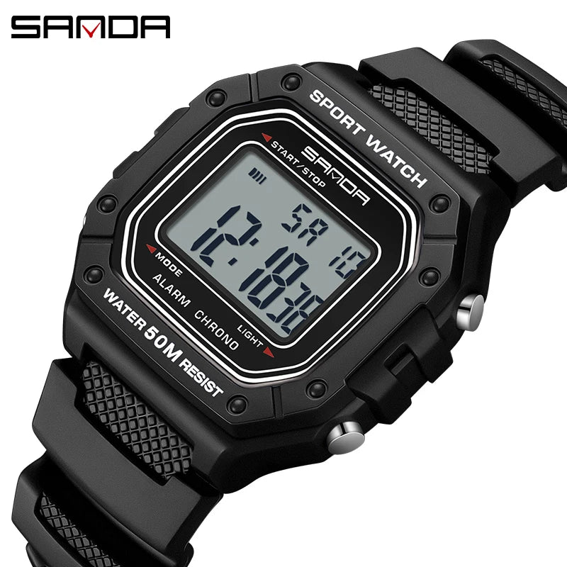 SANDA 2156 Men’s Military Sports Watch - Large Dial LED Digital Wristwatch with Stopwatch and Water Resistance