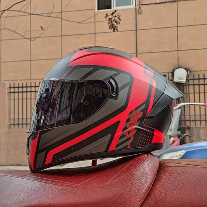 Full-Face Motorcycle Helmet — Winter Warm Double Visor Racing & Sports Motorbike Helmet