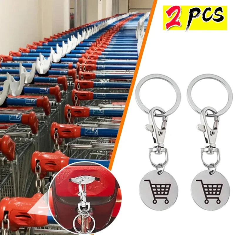 Shopping Trolley Token Keychain – Mini Metal Supermarket Cart Coin Remover Key Ring Unisex Grocery Accessory Gift