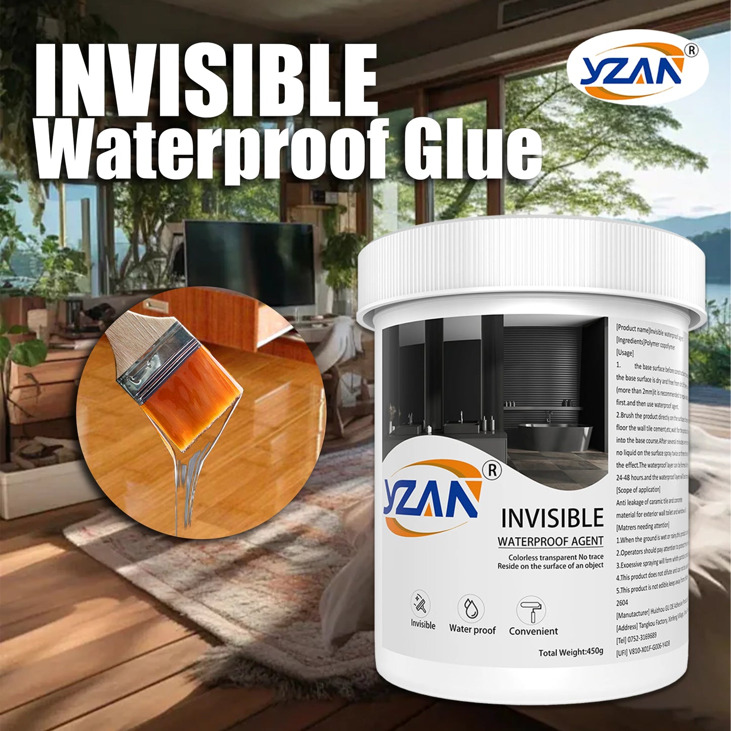 450g Polyurethane Waterproof Coating Sealant – Invisible Nano Repair Glue with Brush for Roof, Bathroom & Wall Cracks, Freeze-Resistant