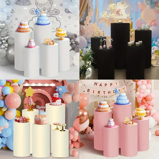 Cylinder Stand Covers - 5PCS/3PCS Elastic Fabric Decor Sleeves for Wedding, Party & Baby Shower Events