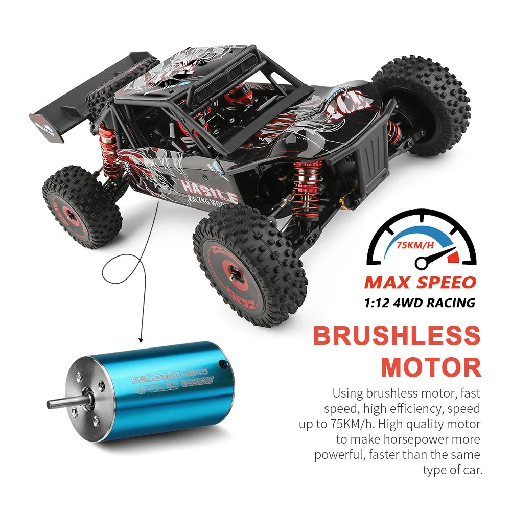 WLtoys 124016 V8 RC Car — 75 KM/H Brushless 4WD High-Speed Electric Off-Road Drift Toy for Adults