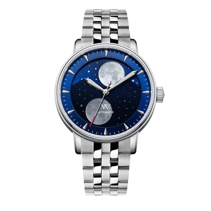 WM Welly Merck Automatic Mechanical Men's Watch — Lunar Moon Phase, Sapphire, Waterproof, Luminous Twin Moons WM142