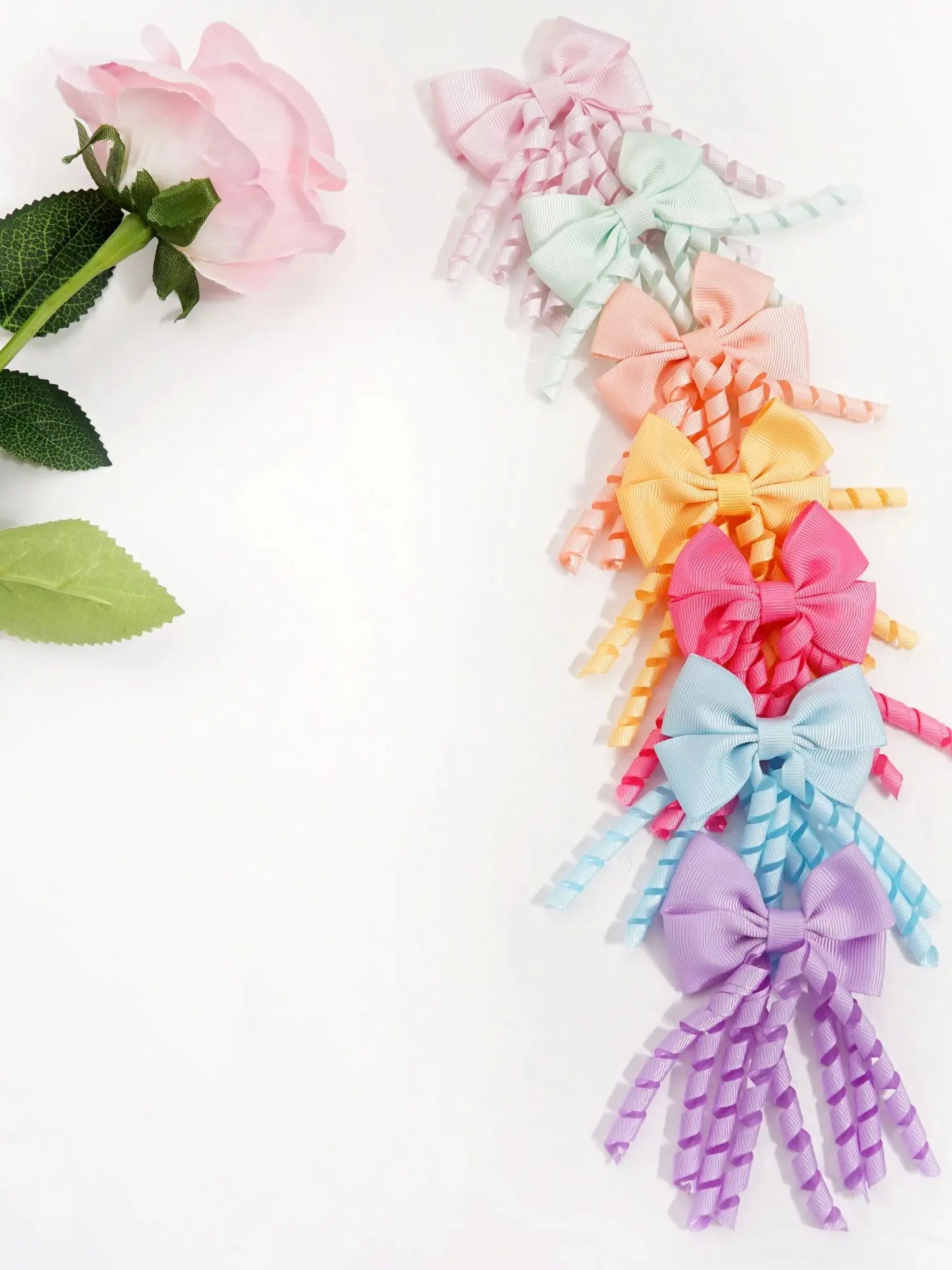 10pcs (5 Pairs) Baby Girls Hair Clips with 2.5" Grosgrain Ribbon Curly Korker Bows Hairpins