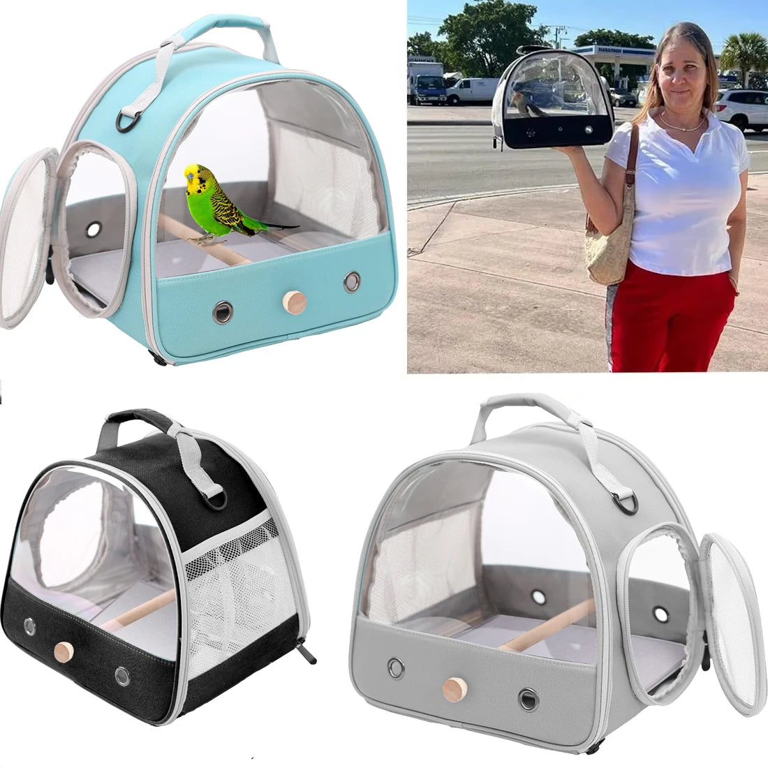 Portable Clear Bird Parrot Transport Cage - Breathable Bird Carrier Travel Bag with Small Pet Access Window, Collapsible Outdoor Bag