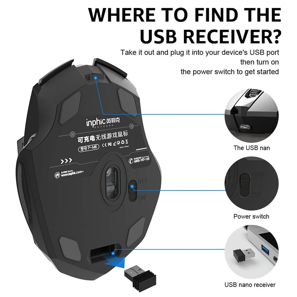 INPHIC Bluetooth Wireless Mouse – Rechargeable 2.4G Silent Office Mouse for PC, Laptop, Tablet, and Smartphone