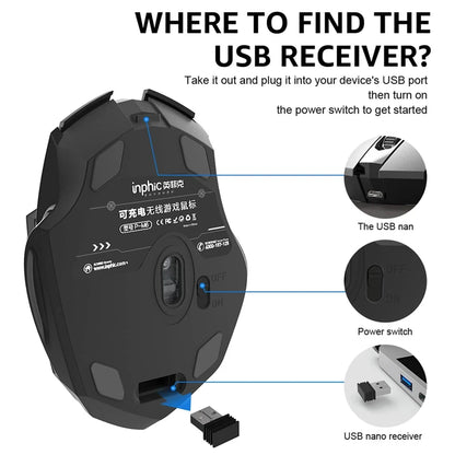 INPHIC Bluetooth Wireless Mouse – Rechargeable 2.4G Silent Office Mouse for PC, Laptop, Tablet, and Smartphone