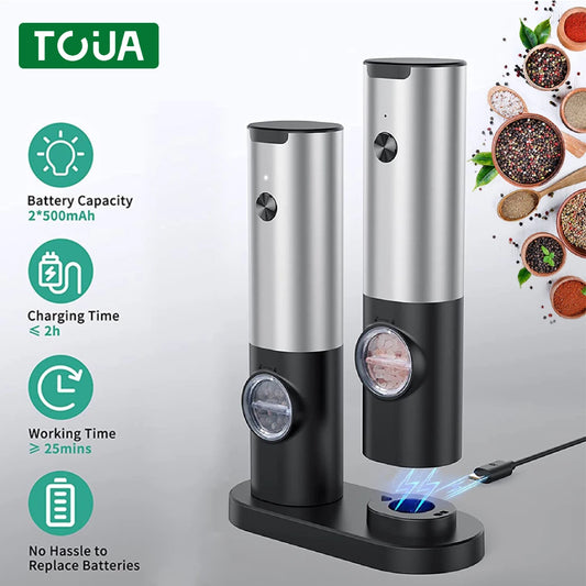 USB Rechargeable Electric Salt and Pepper Grinder: Adjustable Coarseness, Refillable Mill - Battery Powered Kitchen Gadget