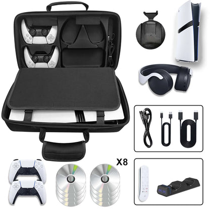 PS5 Pro Gaming Console Carrying Case - Large Capacity Organizer Bag with Shoulder Strap | Protective Storage Accessory