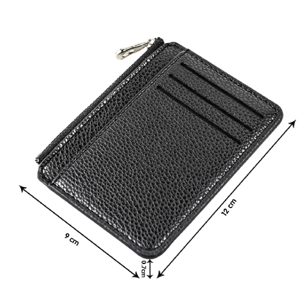 Mini Slim Zipper Card Wallet for Men — Portable Ultra-Thin Black Purse for ID, Bank & Credit Cards