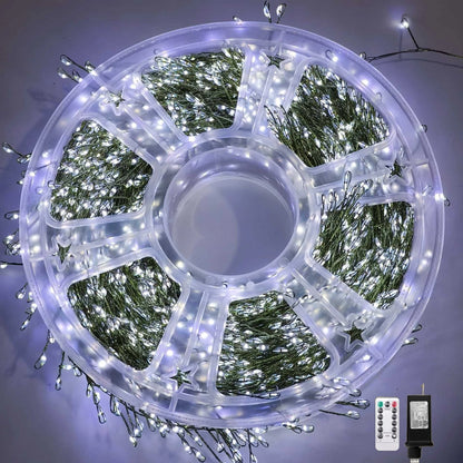 Outdoor Remote Control Copper Wire Lights — Starry Sky & Flower Wreath Decorative String Lights for Christmas & Holidays