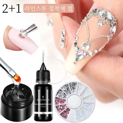 BORN PRETTY 5/10g Rhinestone Glue Nail Gel Set - Sticky Gel for 3D Jewelry Decorations, Rhinestone Manicure & Nail Polish