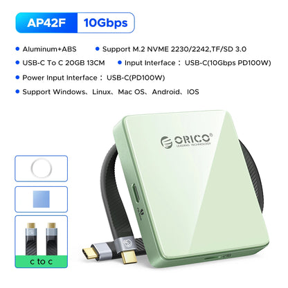 ORICO Magnetic M.2 NVMe SSD Enclosure – 2230/2242 USB-C 4K ProRes iPhone Dock with SD/TF Reader & 100W PD Charging