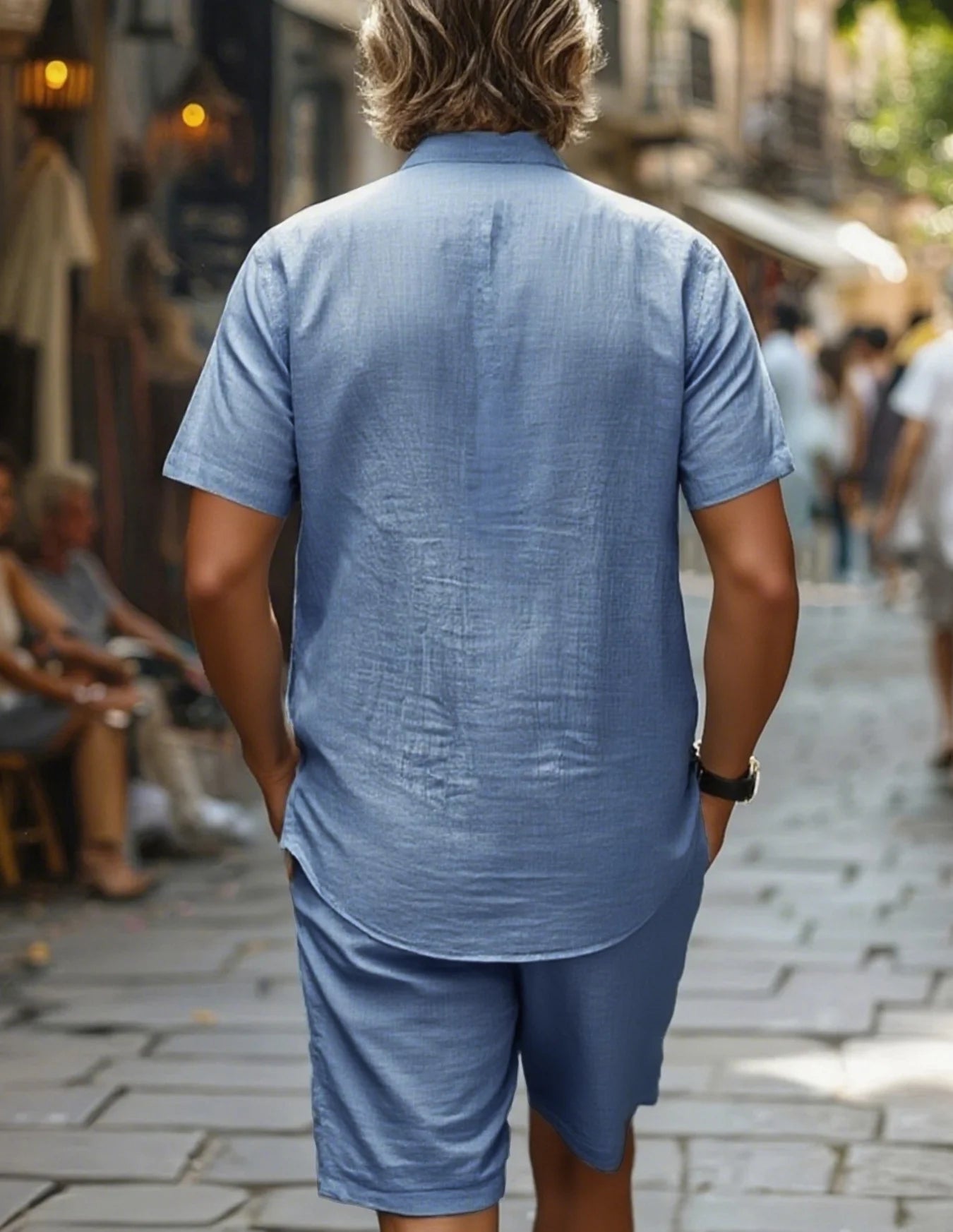 Men’s Cotton Shirt & Shorts Set - Short Sleeve Loose Fit Summer Beach Casual Two Piece Outfit
