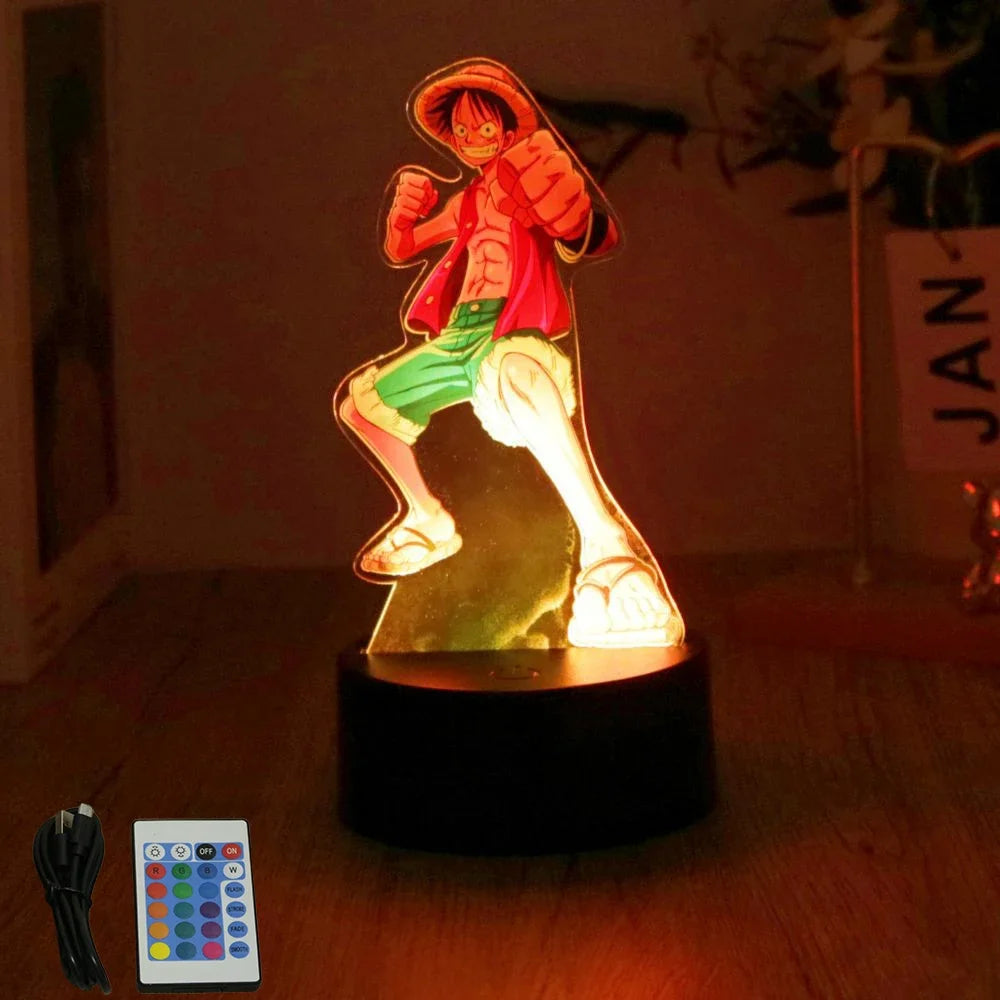 One Piece Luffy Zoro Action Figures 3D LED Lamp – Anime PVC Model Toy Night Light for Kids & Christmas Gift