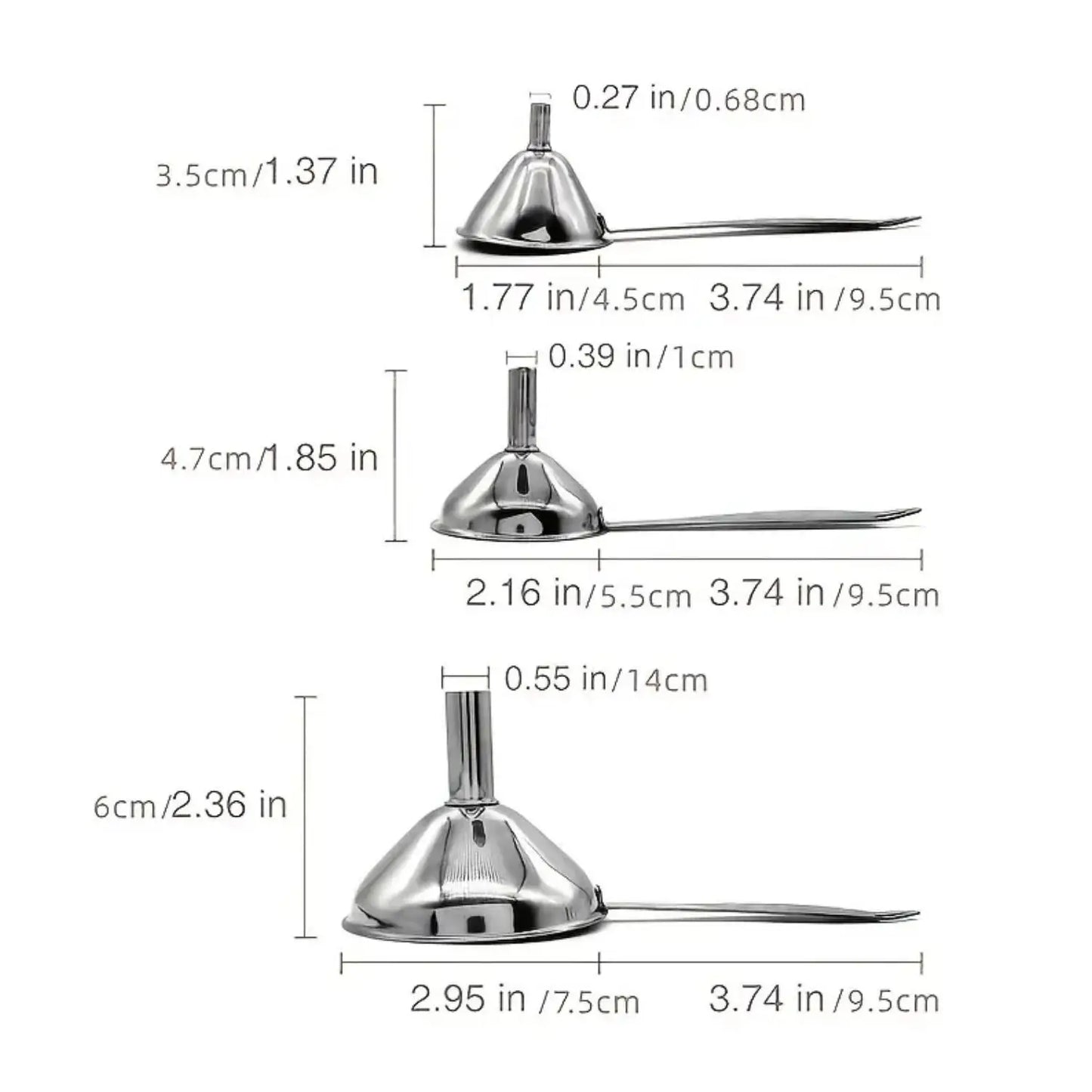 Set of 4 Stainless Steel Funnels with Cleaning Brush - 304 Grade Small Funnel Set for Essential Oils, Liquids, Spices, and Fluids