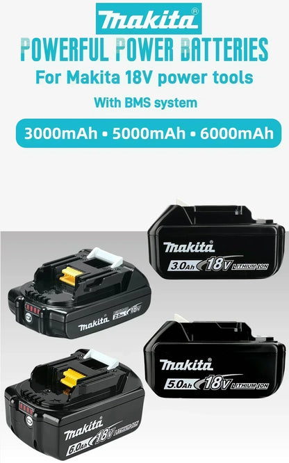 Genuine Makita 18V Battery – 6Ah/5Ah/3Ah Rechargeable for Drill DGA404, DDF487, DTW700, DTD173, HR410D, DJV182, LXT400