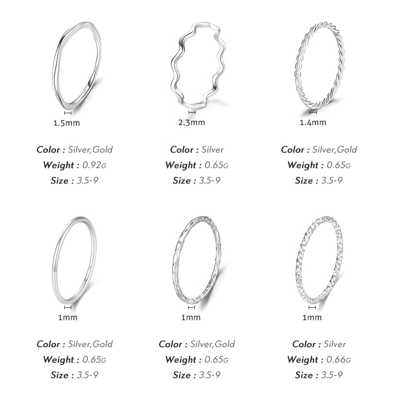 MODIAN 925 Sterling Silver Stackable Ring – Classic Wave Geometric Finger Ring, Fashion Jewelry for Women