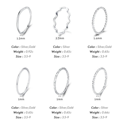 MODIAN 925 Sterling Silver Stackable Ring – Classic Wave Geometric Finger Ring, Fashion Jewelry for Women