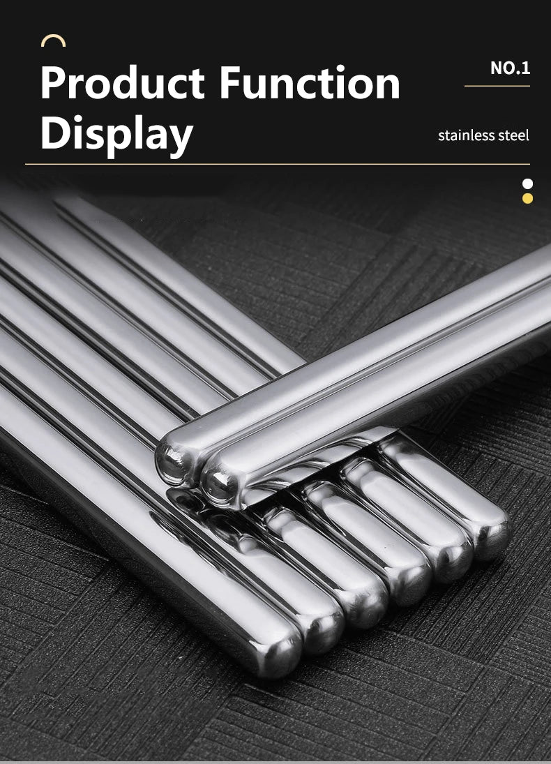 2–5 Pairs 304 Stainless Steel Chopsticks – Non-Slip Metal Sushi Sticks for Korean, Japanese & Chinese Food