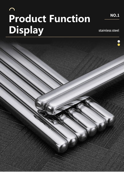 2–5 Pairs 304 Stainless Steel Chopsticks – Non-Slip Metal Sushi Sticks for Korean, Japanese & Chinese Food