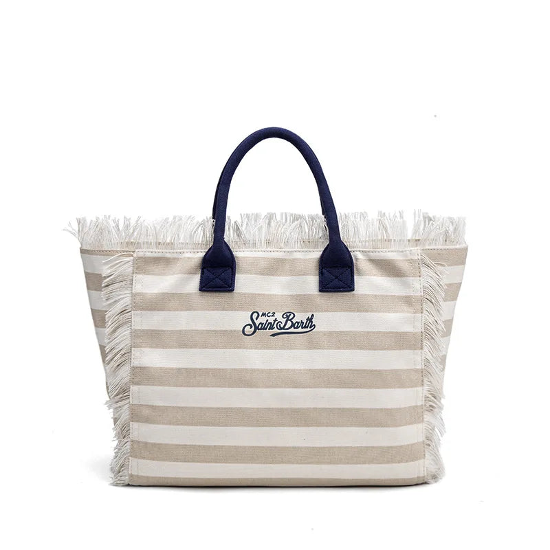 SAINT BARTH Autumn Winter Plush Towel Bag – Women’s Large Capacity Striped Casual Handbag with Tassel