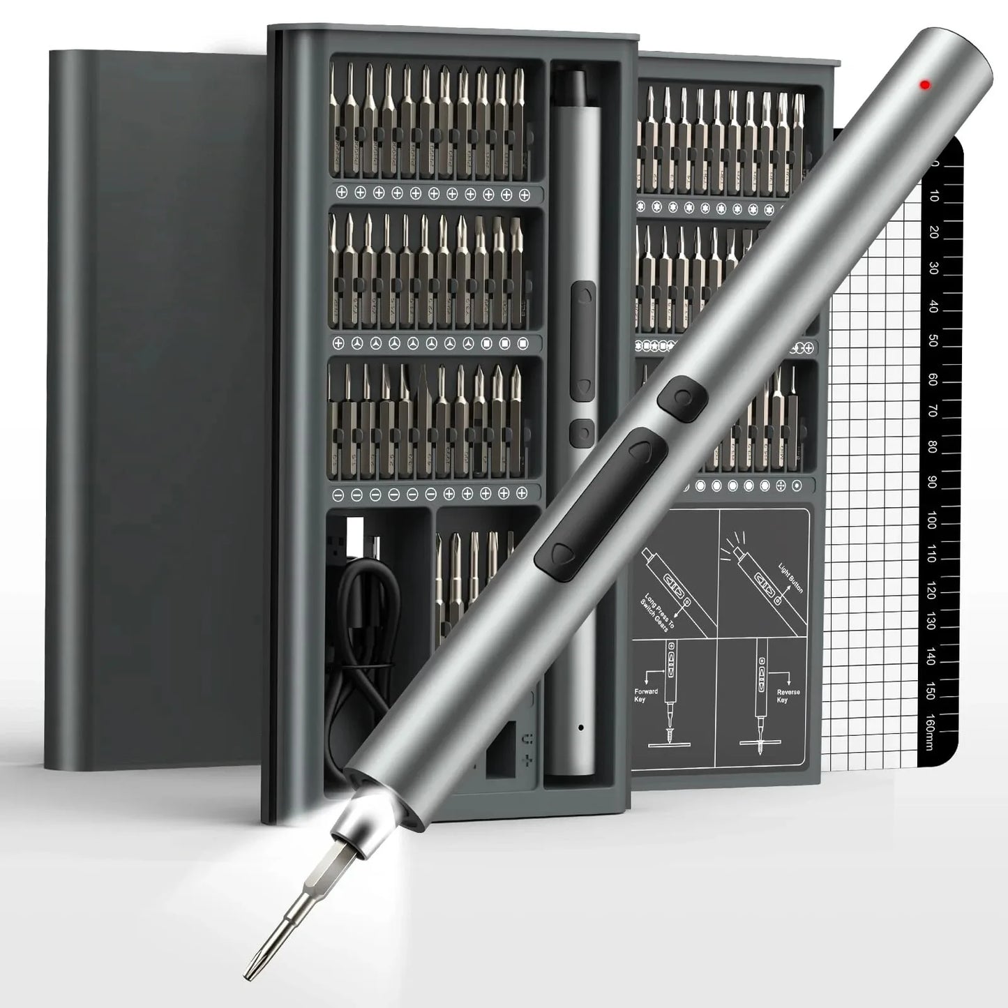 75-in-1 Precision Electric Screwdriver Set – 71 Magnetic Phillips & Torx Bits with 3 LED Lights