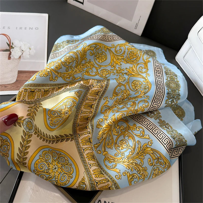2024 New Fashion 70x70cm Printed Women's Silk Scarf – Pashmina Square Shawl, Decorative Headband, Luxury Design Bandana