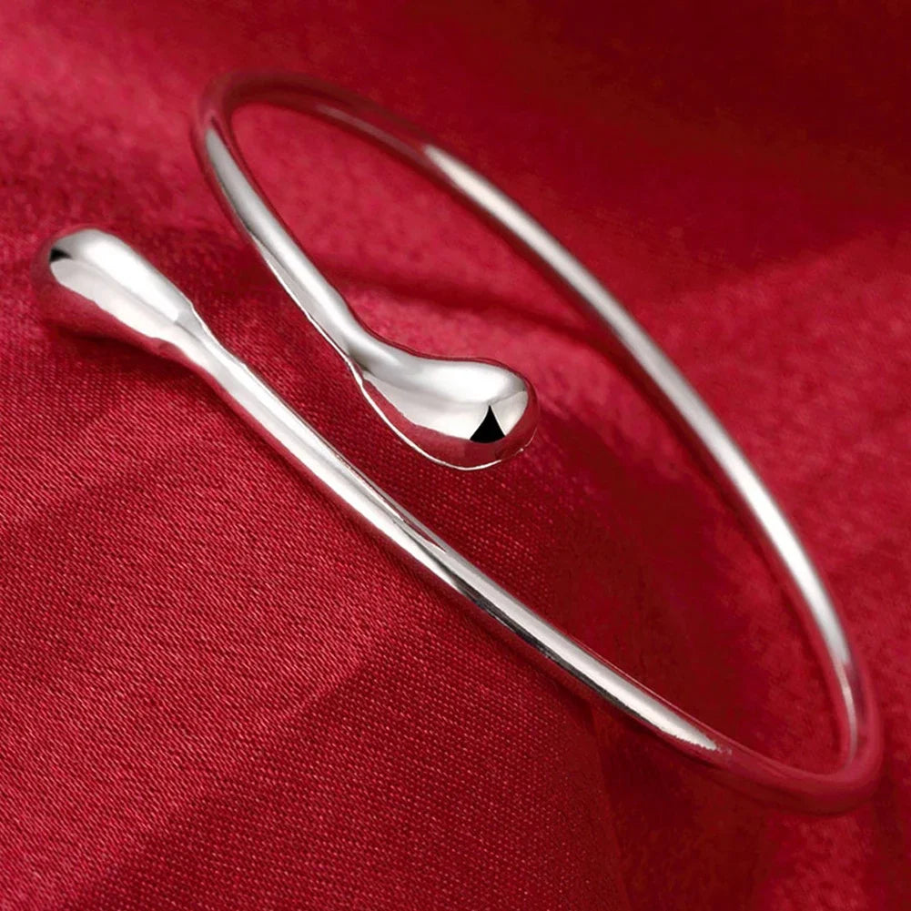 Women’s 925 Sterling Silver Open Cuff Bangle – Adjustable Charm Bracelet for Wedding Party Fashion Jewelry