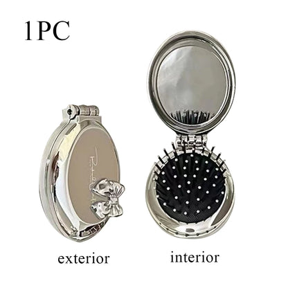 Folding Comb with Mirror - Portable Scalp Massage Hair Styling Brush for Women