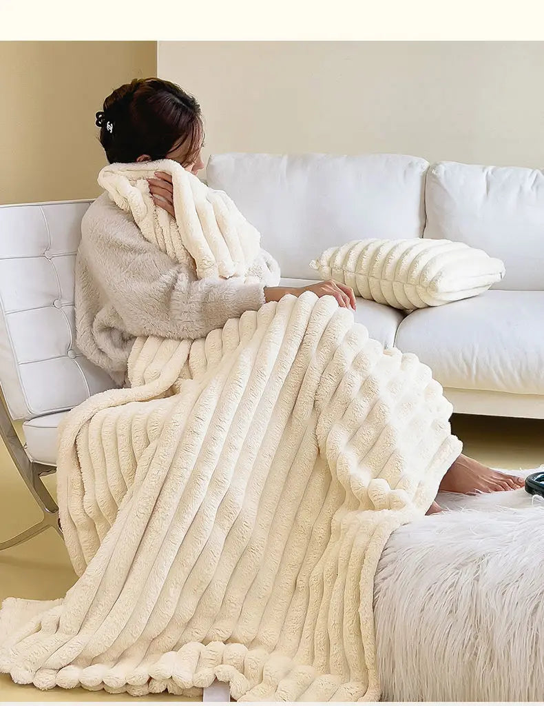 Solid Color Rabbit Plush Blanket - Office Nap Shawl, Air Conditioning Blanket & Sofa Cover