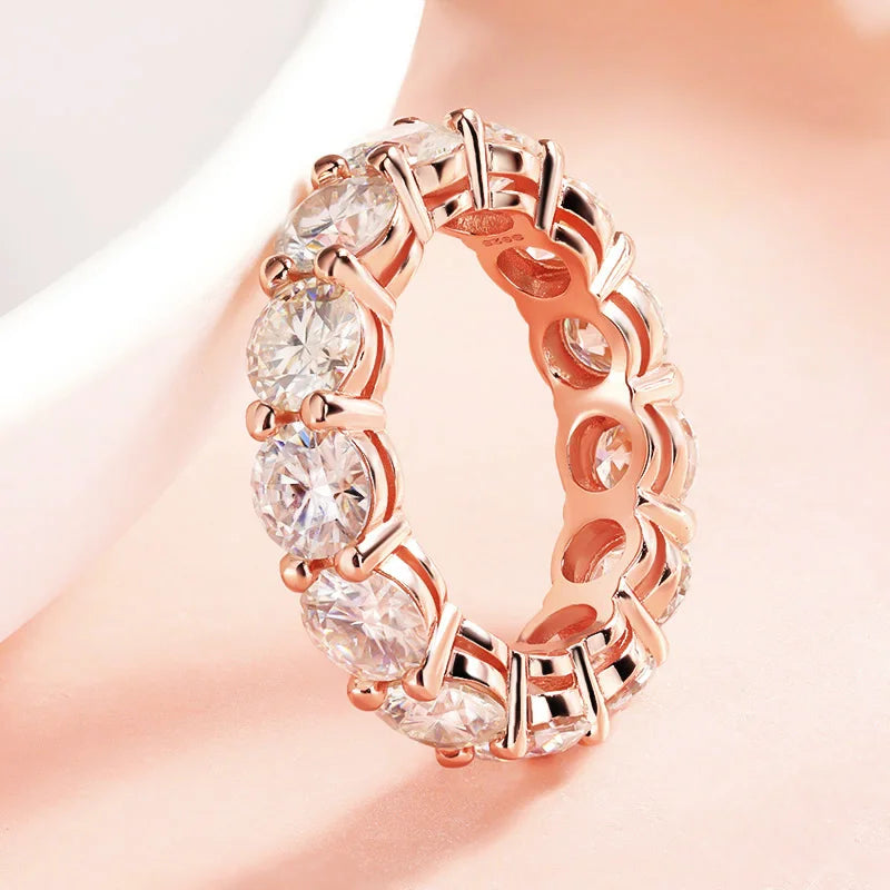 Smyoue Rose Gold Moissanite Ring for Women 3/3.5/5mm — 925 Sterling Silver Sparkling Wedding Band with GRA Certificate