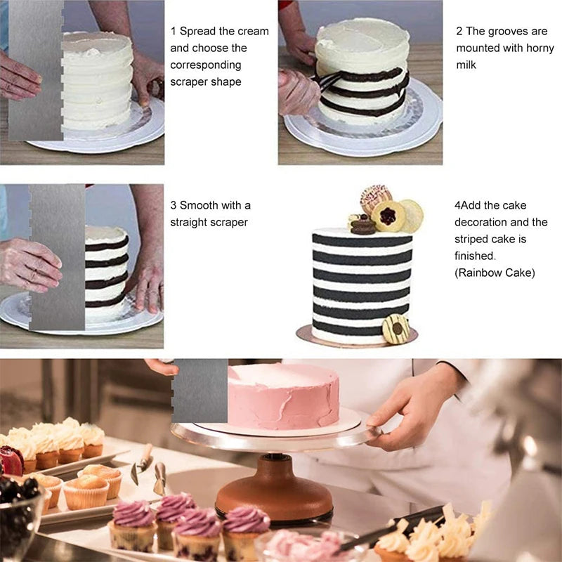 LMETJMA 10" Stainless Steel Cake Scraper – Double-Sided Patterned Edge Smoother & Pastry Cutter JT160