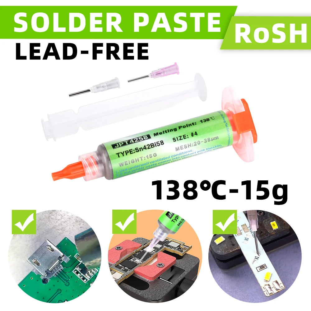 Sn42Bi58 SMD Welding Paste – 138°C Low Temperature Lead-Free No Clean Solder Paste for Phone Component Repair