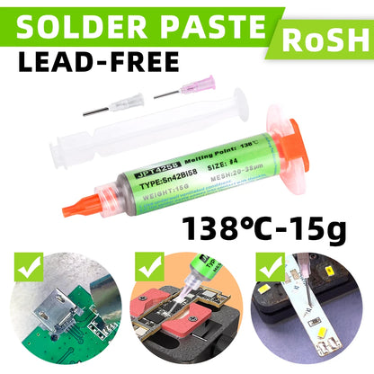 Sn42Bi58 SMD Welding Paste – 138°C Low Temperature Lead-Free No Clean Solder Paste for Phone Component Repair