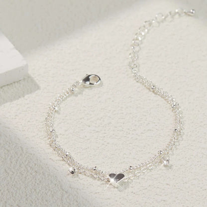 925 Silver Plated CZ Anklet Bracelet – Waterproof Heart Charm Dainty Layered Chain Anklet for Women & Girls Jewelry Gift