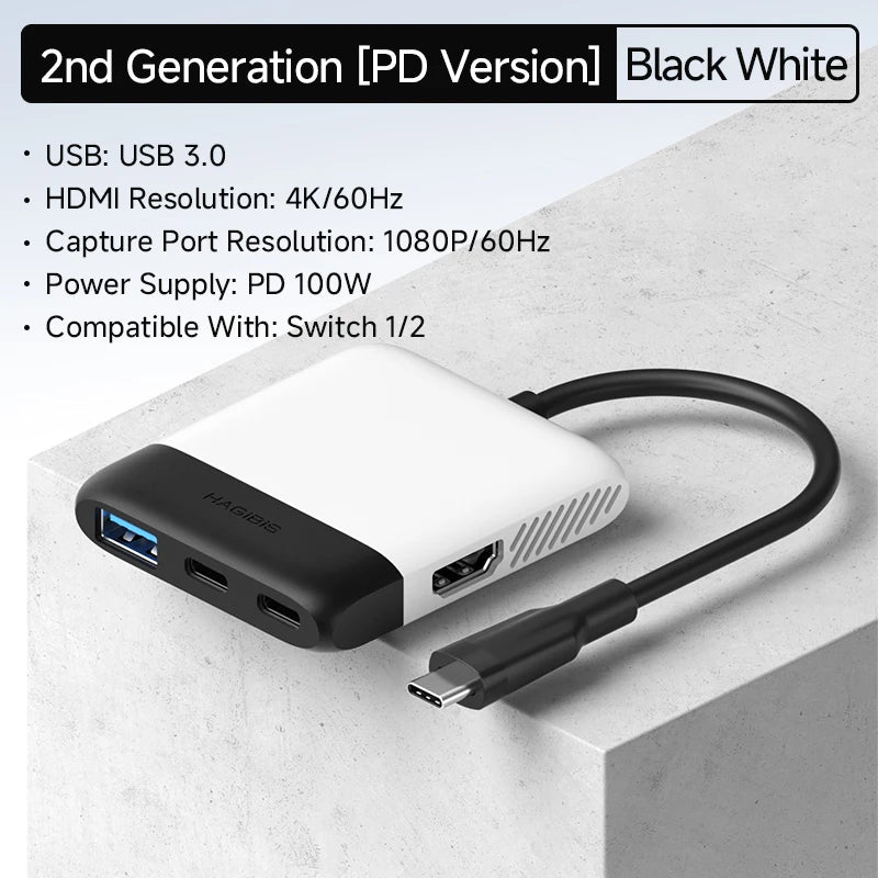 Hagibis Switch Video Capture Card & Portable TV Dock – Gaming Hub for Nintendo Switch 1/2/OLED, Live Streaming Adapter for Laptop & iPhone 17 Pro