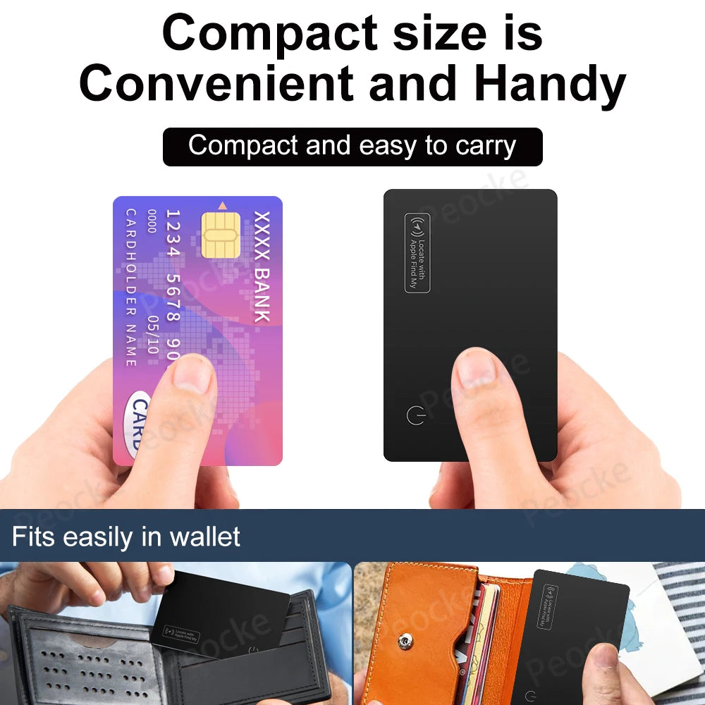 Ultra-Thin Wallet Anti-Loss GPS Tracker Card – Bluetooth Smart Tag with Wireless Charging, IP67 Waterproof for iPhone