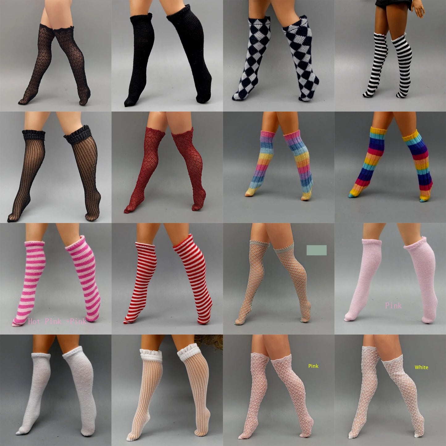 25CM Winter Doll Fishnet Stockings – Rainbow Striped Socks for Dolls, Girls’ Christmas Gift