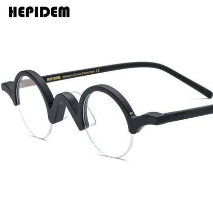 FONEX HEPIDEM Acetate Eyeglass Frames - Retro Round Vintage Eyewear for Men & Women