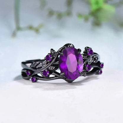 Couple Celtic Dragon Rings Set - Purple Rhinestone CZ Stainless Steel Wedding Jewelry for Men & Women