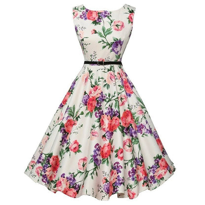 Women’s Summer Floral Vintage Swing Dress – Retro Rockabilly Casual Floral Midi Vestido for Everyday & Vacation Wear