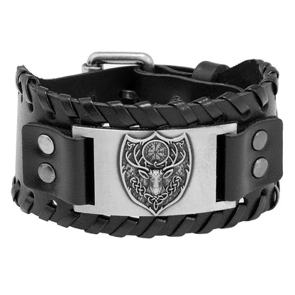 Trendy Viking Bracelet – Nordic Rune Compass & God Bird Charm Leather Woven Jewelry for Men, Fashion Accessory & Party Gift