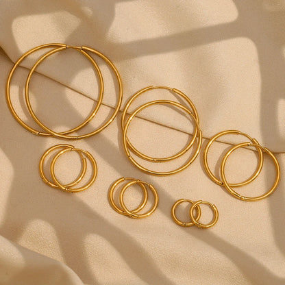 E.B.belle Minimalist Stainless Steel Hoop Earrings — 14K Gold-Plated Small, Medium & Large Loops for Women