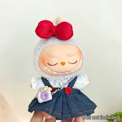 Mini Doll Clothes & Accessories — 15–17cm Labubu & 10cm Cotton Doll Outfit, Pink Hoodie & Yarn Skirt (No Doll)