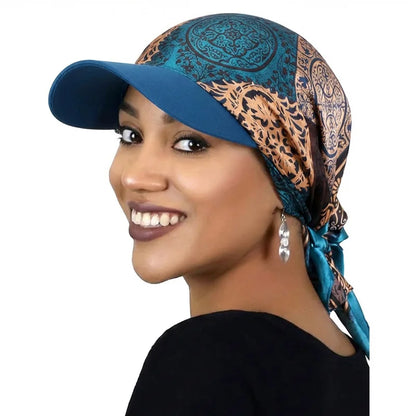 Women’s Printed Satin Sun Hat - Soft Breathable Headscarf Cap with Brim for Summer Fashion & Outdoor Wear