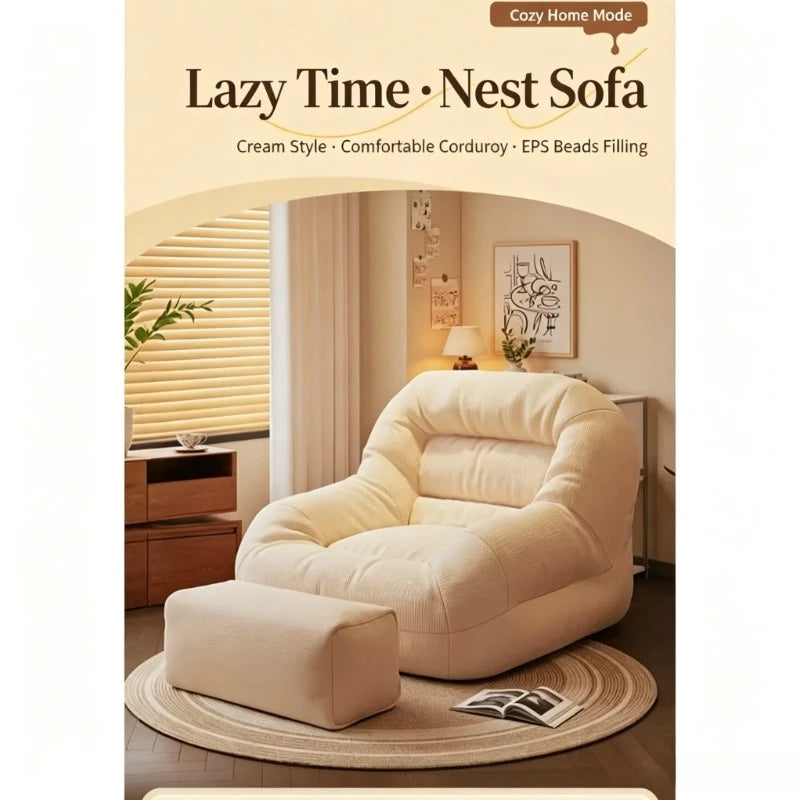 Olive Green Corduroy Bean Bag Sofa - High-Density Filling for Bedroom & Living Room Relaxation