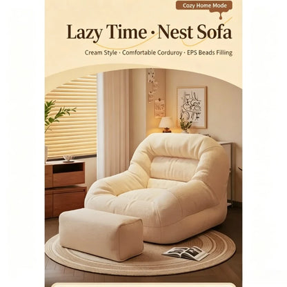 Olive Green Corduroy Bean Bag Sofa - High-Density Filling for Bedroom & Living Room Relaxation