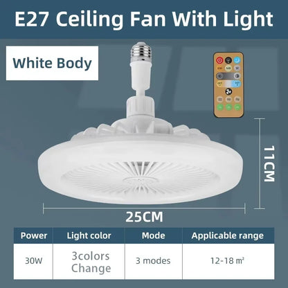 E27 LED Ceiling Fan Light - Remote Control Dimming 3-Color Lighting with 3-Speed Fan for Living Room & Kitchen