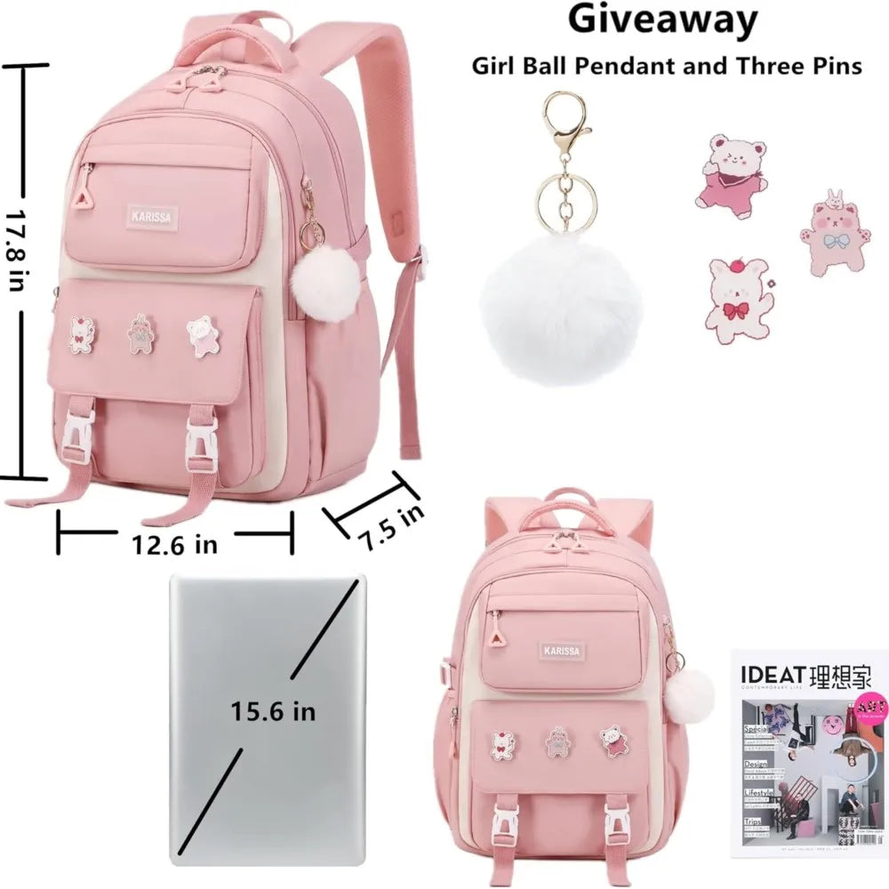 Girls’ School Backpack Set – Kawaii Water-Resistant Bookbags for Elementary Kids, Primary School Bag